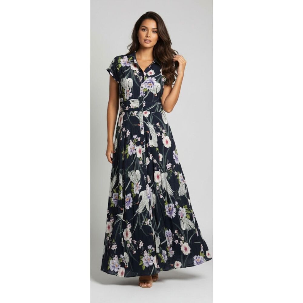 Zara collection womens medium long boho resort maxi dress blue floral beach